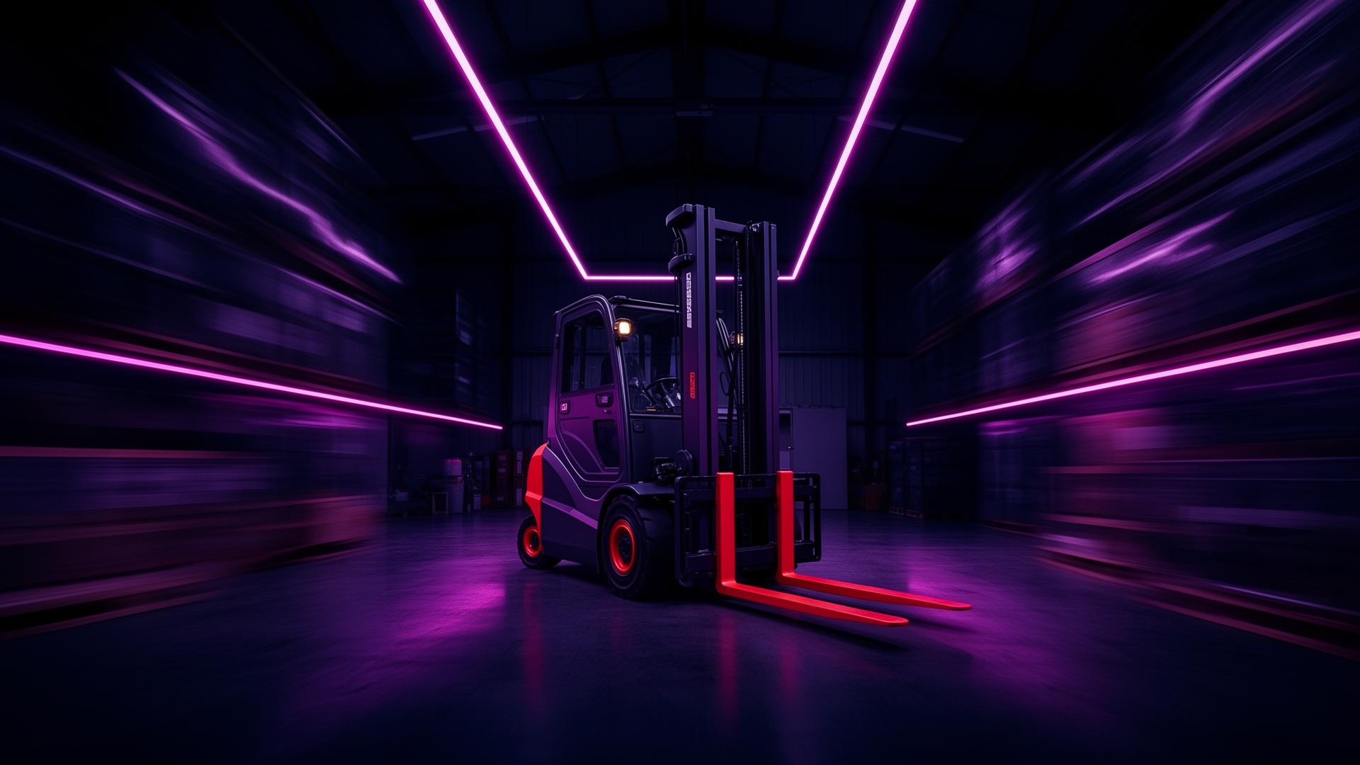 Empilhadeira em armazém com iluminação industrial